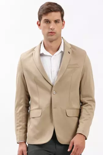 Men's Notched Lapel Solid Beige Single-Breasted Blazer