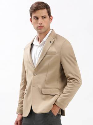 Men's Notched Lapel Solid Beige Single-Breasted Blazer 3