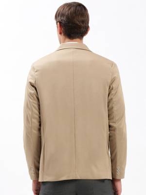 Men's Notched Lapel Solid Beige Single-Breasted Blazer 4