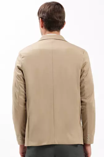 Men's Notched Lapel Solid Beige Single-Breasted Blazer