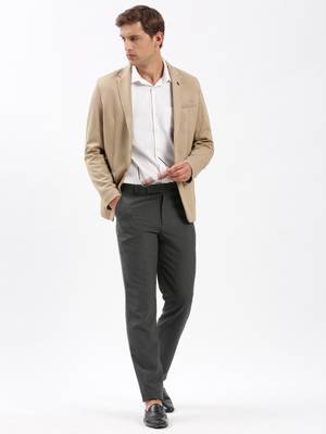 Men's Notched Lapel Solid Beige Single-Breasted Blazer 5