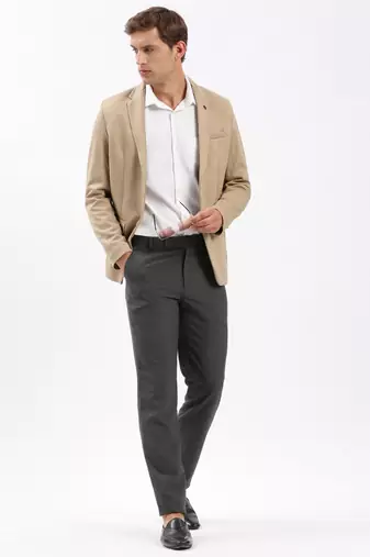 Men's Notched Lapel Solid Beige Single-Breasted Blazer