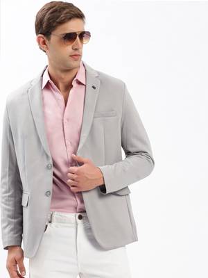 Men's Notched Lapel Solid Grey Single-Breasted Blazer 1