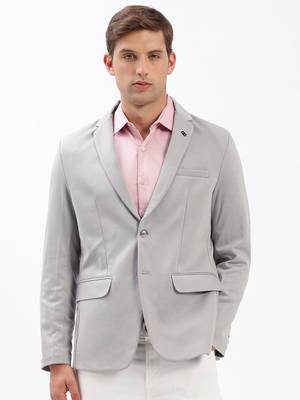 Men's Notched Lapel Solid Grey Single-Breasted Blazer 2