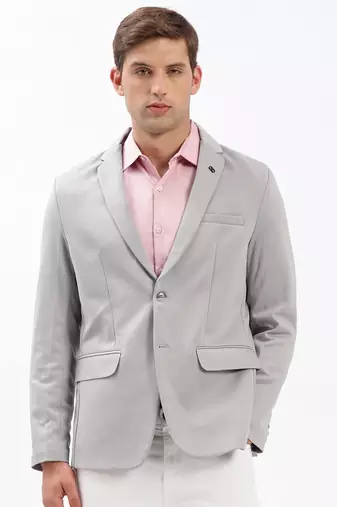 Men's Notched Lapel Solid Grey Single-Breasted Blazer
