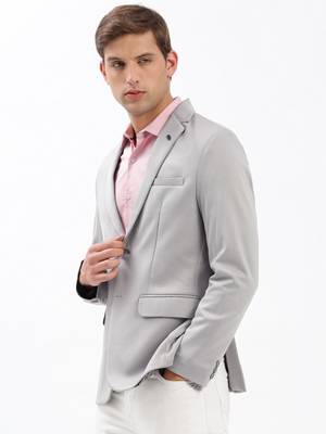 Men's Notched Lapel Solid Grey Single-Breasted Blazer 3