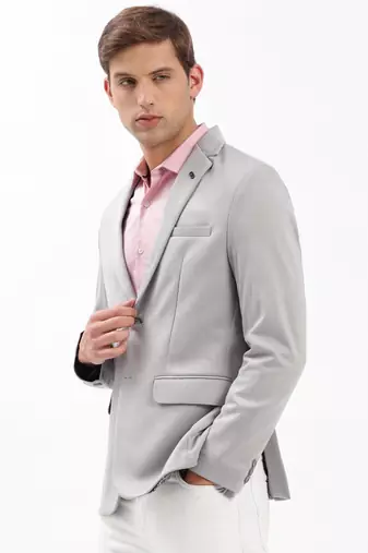 Men's Notched Lapel Solid Grey Single-Breasted Blazer