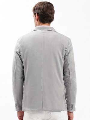 Men's Notched Lapel Solid Grey Single-Breasted Blazer 4