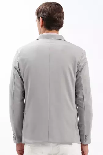 Men's Notched Lapel Solid Grey Single-Breasted Blazer