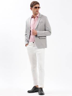 Men's Notched Lapel Solid Grey Single-Breasted Blazer 5