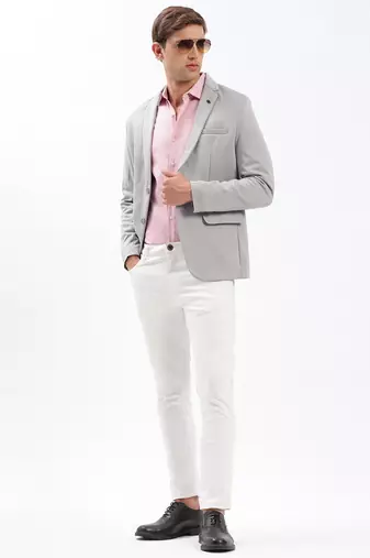 Men's Notched Lapel Solid Grey Single-Breasted Blazer