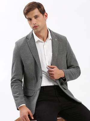 Men's Notched Lapel Solid Grey Single-Breasted Blazer 1
