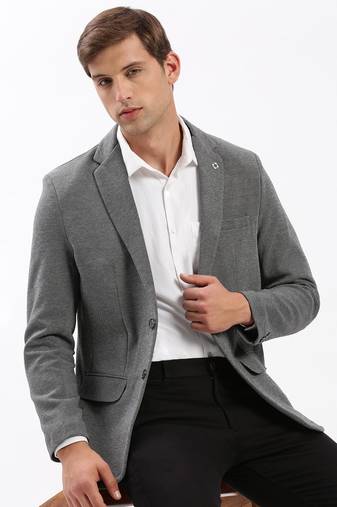 Men's Notched Lapel Solid Grey Single-Breasted Blazer