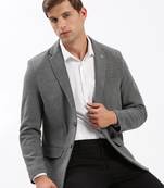 Men's Notched Lapel Solid Grey Single-Breasted Blazer