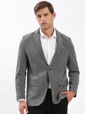 Men's Notched Lapel Solid Grey Single-Breasted Blazer 2