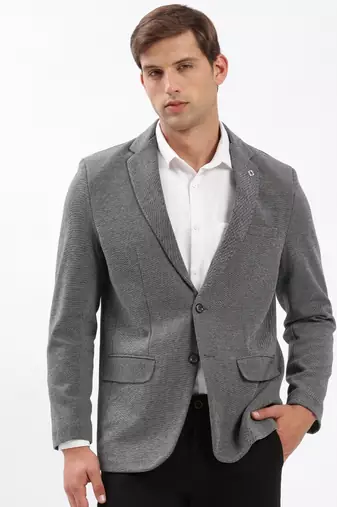 Men's Notched Lapel Solid Grey Single-Breasted Blazer
