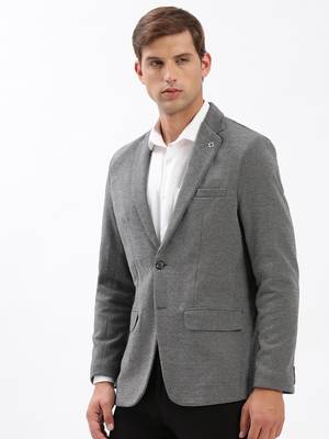 Men's Notched Lapel Solid Grey Single-Breasted Blazer 3