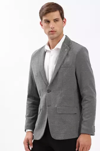 Men's Notched Lapel Solid Grey Single-Breasted Blazer