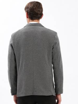 Men's Notched Lapel Solid Grey Single-Breasted Blazer 4