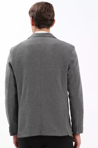 Men's Notched Lapel Solid Grey Single-Breasted Blazer
