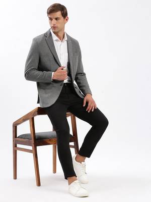 Men's Notched Lapel Solid Grey Single-Breasted Blazer 5