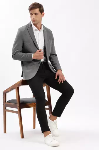 Men's Notched Lapel Solid Grey Single-Breasted Blazer