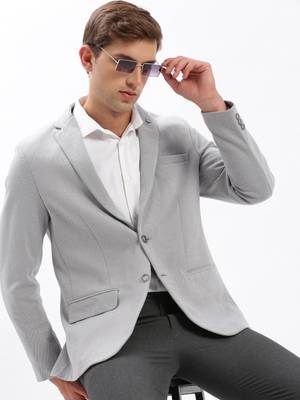 Men's Notched Lapel Solid Grey Single-Breasted Blazer 1