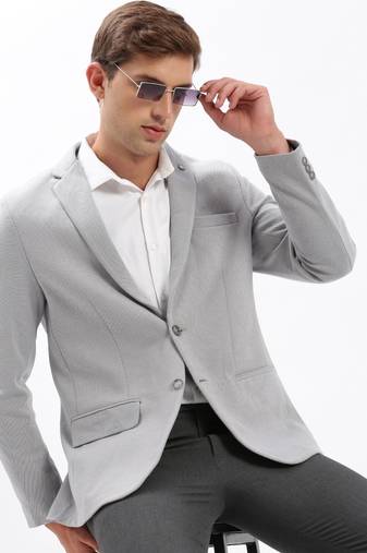Men's Notched Lapel Solid Grey Single-Breasted Blazer