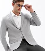 Men's Notched Lapel Solid Grey Single-Breasted Blazer