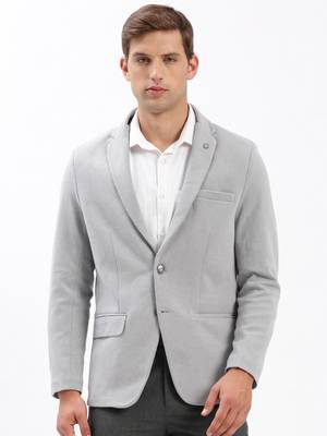 Men's Notched Lapel Solid Grey Single-Breasted Blazer 2