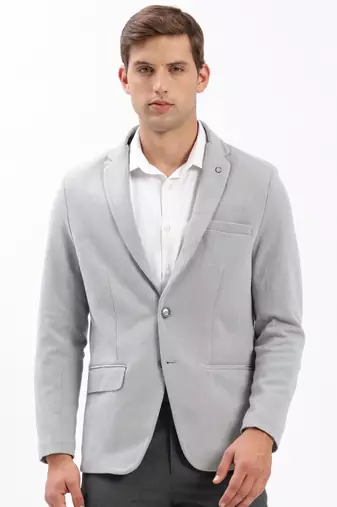 Men's Notched Lapel Solid Grey Single-Breasted Blazer