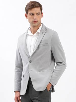 Men's Notched Lapel Solid Grey Single-Breasted Blazer 3