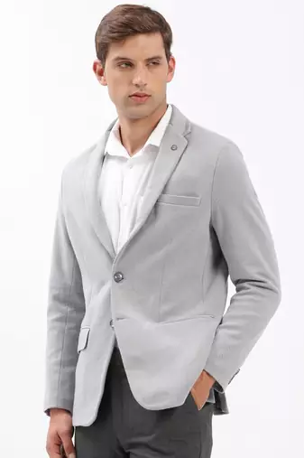 Men's Notched Lapel Solid Grey Single-Breasted Blazer