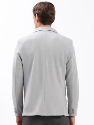 Men's Notched Lapel Solid Grey Single-Breasted Blazer 4