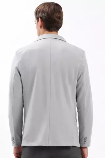 Men's Notched Lapel Solid Grey Single-Breasted Blazer