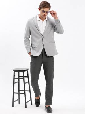 Men's Notched Lapel Solid Grey Single-Breasted Blazer 5