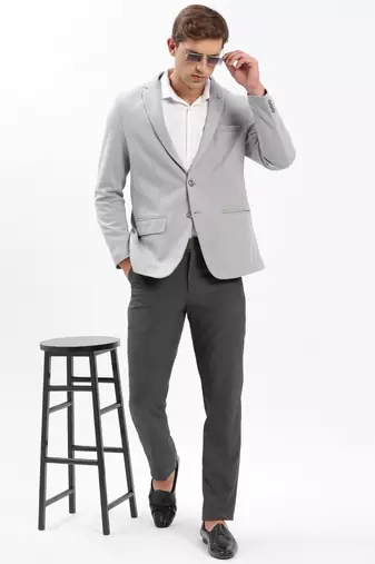 Men's Notched Lapel Solid Grey Single-Breasted Blazer