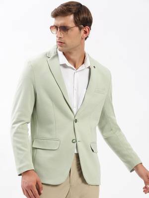 Men's Notched Lapel Solid Green Single-Breasted Blazer 1