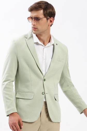Men's Notched Lapel Solid Green Single-Breasted Blazer