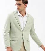 Men's Notched Lapel Solid Green Single-Breasted Blazer