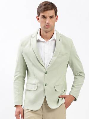 Men's Notched Lapel Solid Green Single-Breasted Blazer 2