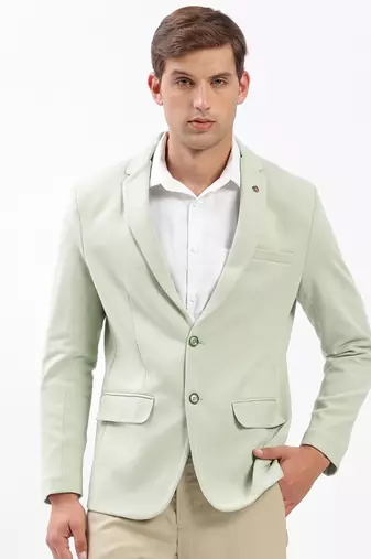 Men's Notched Lapel Solid Green Single-Breasted Blazer