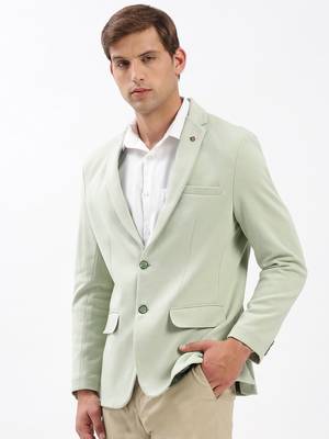 Men's Notched Lapel Solid Green Single-Breasted Blazer 3