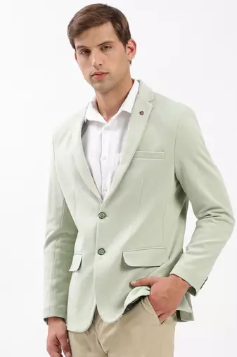 Men's Notched Lapel Solid Green Single-Breasted Blazer
