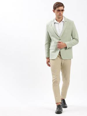 Men's Notched Lapel Solid Green Single-Breasted Blazer 5