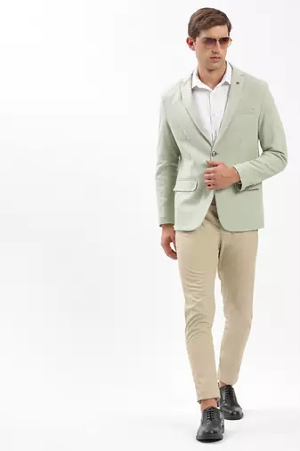 Men's Notched Lapel Solid Green Single-Breasted Blazer