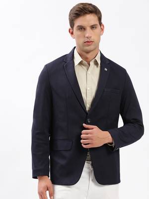 Men's Notched Lapel Solid Navy Blue Single-Breasted Blazer 3