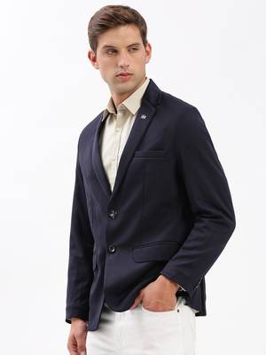Men's Notched Lapel Solid Navy Blue Single-Breasted Blazer 4