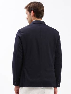 Men's Notched Lapel Solid Navy Blue Single-Breasted Blazer 5