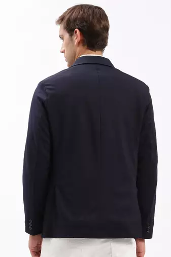 Men's Notched Lapel Solid Navy Blue Single-Breasted Blazer